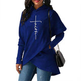 Fashion Women Faith Letter Print Hoodies Casual Long Sleeve Sweatshirt Autumn Hooded Long Pullovers