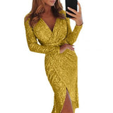 Midi Dress gift Women Plus Size Evening Party Dress Sexy Women Sequined V Neck High Slit Bodycon Vestidos 2020 lowest price