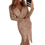 Midi Dress gift Women Plus Size Evening Party Dress Sexy Women Sequined V Neck High Slit Bodycon Vestidos 2020 lowest price