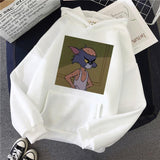 Harajuku Hoodies for Girls Cat Tom Mouse Jerry White&pink Hooded Tops Women's Sweatshirt Long-sleeved Winter Tops Women Hoodies