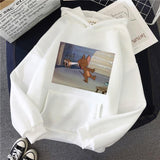 Harajuku Hoodies for Girls Cat Tom Mouse Jerry White&pink Hooded Tops Women's Sweatshirt Long-sleeved Winter Tops Women Hoodies