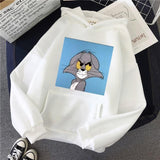 Harajuku Hoodies for Girls Cat Tom Mouse Jerry White&pink Hooded Tops Women's Sweatshirt Long-sleeved Winter Tops Women Hoodies