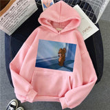 Harajuku Hoodies for Girls Cat Tom Mouse Jerry White&pink Hooded Tops Women's Sweatshirt Long-sleeved Winter Tops Women Hoodies