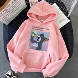 Harajuku Hoodies for Girls Cat Tom Mouse Jerry White&pink Hooded Tops Women's Sweatshirt Long-sleeved Winter Tops Women Hoodies