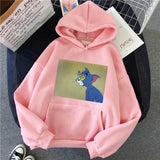 Harajuku Hoodies for Girls Cat Tom Mouse Jerry White&pink Hooded Tops Women's Sweatshirt Long-sleeved Winter Tops Women Hoodies
