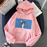 Harajuku Hoodies for Girls Cat Tom Mouse Jerry White&pink Hooded Tops Women's Sweatshirt Long-sleeved Winter Tops Women Hoodies