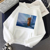 Harajuku Hoodies for Girls Cat Tom Mouse Jerry White&pink Hooded Tops Women's Sweatshirt Long-sleeved Winter Tops Women Hoodies