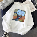 Harajuku Hoodies for Girls Cat Tom Mouse Jerry White&pink Hooded Tops Women's Sweatshirt Long-sleeved Winter Tops Women Hoodies