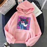 Harajuku Hoodies for Girls Cat Tom Mouse Jerry White&pink Hooded Tops Women's Sweatshirt Long-sleeved Winter Tops Women Hoodies