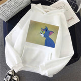 Harajuku Hoodies for Girls Cat Tom Mouse Jerry White&pink Hooded Tops Women's Sweatshirt Long-sleeved Winter Tops Women Hoodies