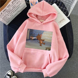 Harajuku Hoodies for Girls Cat Tom Mouse Jerry White&pink Hooded Tops Women's Sweatshirt Long-sleeved Winter Tops Women Hoodies