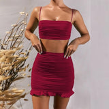 Articat White Women 2 Piece Set Bodycon Dress Ruffles Off Shoulder Crop Top Summer Dress Casual Short Beach Vestidos