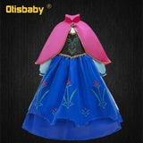 Girls Anna Elsa Dress Fancy Princess Anna Costume Summer Turtleneck Dresses for Girls Fairy Frock Anna Dress Up with Rose Cape