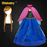 Girls Anna Elsa Dress Fancy Princess Anna Costume Summer Turtleneck Dresses for Girls Fairy Frock Anna Dress Up with Rose Cape
