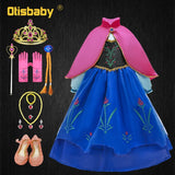 Girls Anna Elsa Dress Fancy Princess Anna Costume Summer Turtleneck Dresses for Girls Fairy Frock Anna Dress Up with Rose Cape