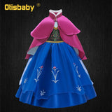 Girls Anna Elsa Dress Fancy Princess Anna Costume Summer Turtleneck Dresses for Girls Fairy Frock Anna Dress Up with Rose Cape