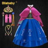 Girls Anna Elsa Dress Fancy Princess Anna Costume Summer Turtleneck Dresses for Girls Fairy Frock Anna Dress Up with Rose Cape