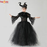Kids Black Devil Tutu Costume Gothic Halloween Girls Fancy Tutu Dress with Feather Shawl Royal Dark Queen Maleficent Gown Dress