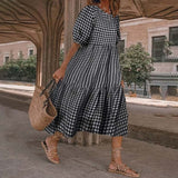 Summer O Neck Sundress VONDA Women Bohemian Dress Short Puff Sleeve Dresses Elegant Heart Printed Long Vestido Robe Sarafans 5XL