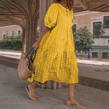 Summer O Neck Sundress VONDA Women Bohemian Dress Short Puff Sleeve Dresses Elegant Heart Printed Long Vestido Robe Sarafans 5XL
