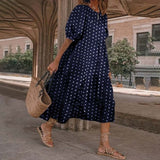 Summer O Neck Sundress VONDA Women Bohemian Dress Short Puff Sleeve Dresses Elegant Heart Printed Long Vestido Robe Sarafans 5XL