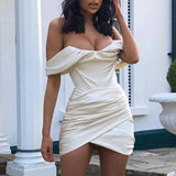 JillPeri Off the Shoulder Ruched Mini Dress Fashion Christmas Celebrity Satin Pink Birthday Club Outfits Women Sexy Party Dress