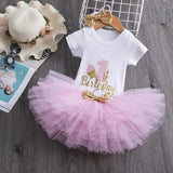 Baby Girl One Year Dress Cute 1 First Birthday Outfit Girl Baby Dress Summer Clothes Lace Girl Party Tutu Outfits 3pcs Clothing
