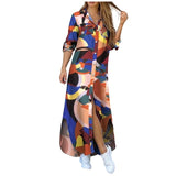 Autumn Long Dress Long Sleeve Shirt Dress Women Denim Long Dresses Pocket Button Shirt Print Dress Casual Loose Dresses 2020