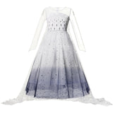 Autumn Winter Elsa Dress Girl Princess Cosplay Snow Queen 2 White  Long  Sleeve Mesh Prom Gown Carnival Party Costumes for Kids