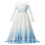 Autumn Winter Elsa Dress Girl Princess Cosplay Snow Queen 2 White  Long  Sleeve Mesh Prom Gown Carnival Party Costumes for Kids