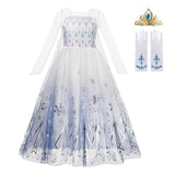 Autumn Winter Elsa Dress Girl Princess Cosplay Snow Queen 2 White  Long  Sleeve Mesh Prom Gown Carnival Party Costumes for Kids