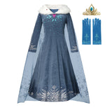 Autumn Winter Elsa Dress Girl Princess Cosplay Snow Queen 2 White  Long  Sleeve Mesh Prom Gown Carnival Party Costumes for Kids