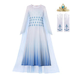 Autumn Winter Elsa Dress Girl Princess Cosplay Snow Queen 2 White  Long  Sleeve Mesh Prom Gown Carnival Party Costumes for Kids