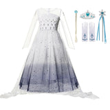 Autumn Winter Elsa Dress Girl Princess Cosplay Snow Queen 2 White  Long  Sleeve Mesh Prom Gown Carnival Party Costumes for Kids