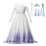Autumn Winter Elsa Dress Girl Princess Cosplay Snow Queen 2 White  Long  Sleeve Mesh Prom Gown Carnival Party Costumes for Kids
