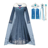 Autumn Winter Elsa Dress Girl Princess Cosplay Snow Queen 2 White  Long  Sleeve Mesh Prom Gown Carnival Party Costumes for Kids