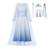Autumn Winter Elsa Dress Girl Princess Cosplay Snow Queen 2 White  Long  Sleeve Mesh Prom Gown Carnival Party Costumes for Kids