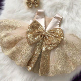 2021 Summer Sequin Big Bow Baby Girl Dress 1st Birthday Party Wedding Dress For Girl Palace Princess Evening Dresses Kid Clothes