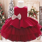 2021 Summer Sequin Big Bow Baby Girl Dress 1st Birthday Party Wedding Dress For Girl Palace Princess Evening Dresses Kid Clothes