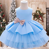 2021 Summer Sequin Big Bow Baby Girl Dress 1st Birthday Party Wedding Dress For Girl Palace Princess Evening Dresses Kid Clothes