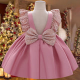 2021 Summer Sequin Big Bow Baby Girl Dress 1st Birthday Party Wedding Dress For Girl Palace Princess Evening Dresses Kid Clothes