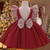 2021 Summer Sequin Big Bow Baby Girl Dress 1st Birthday Party Wedding Dress For Girl Palace Princess Evening Dresses Kid Clothes