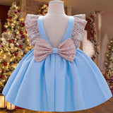 2021 Summer Sequin Big Bow Baby Girl Dress 1st Birthday Party Wedding Dress For Girl Palace Princess Evening Dresses Kid Clothes