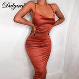 Dulzura neon satin lace up 2021 summer women bodycon long midi dress sleeveless backless elegant party outfits sexy club clothes
