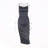 Dulzura neon satin lace up 2021 summer women bodycon long midi dress sleeveless backless elegant party outfits sexy club clothes