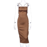 Dulzura neon satin lace up 2021 summer women bodycon long midi dress sleeveless backless elegant party outfits sexy club clothes