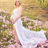 Women V-neck Gown Lace Maternity Maxi Dresses Fancy Shooting Photo Pregnant Women Dresses Photography Props Maternity Clothing