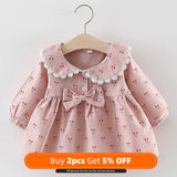 NEW Newborn Infant Baby Girls Kids Autumn Winter Dress Kids Christmas Floral Cherry Dot Cotton Bow Dress Outfits Set Clothes