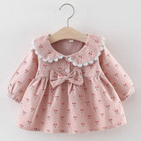 NEW Newborn Infant Baby Girls Kids Autumn Winter Dress Kids Christmas Floral Cherry Dot Cotton Bow Dress Outfits Set Clothes
