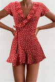hirigin 2020 Women Dress Boho Floral Ruffle Short Mini Dress Summer Knot Sexy V-Neck Party Holiday Dress Femme vestido de mujer